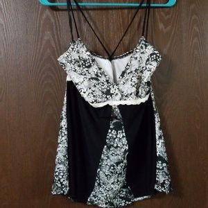Black white lace tank top